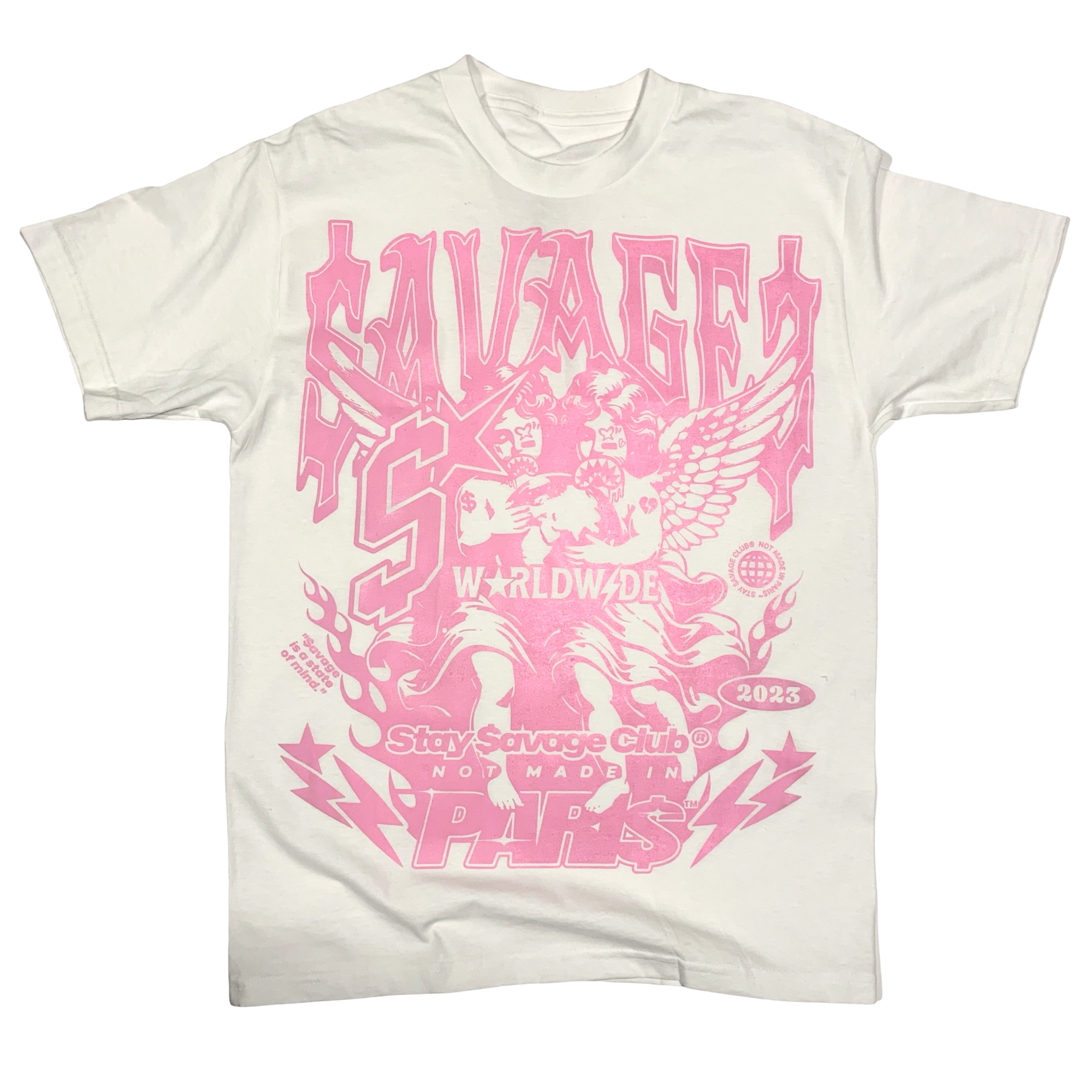 STAY $AVAGE CLUB® $AVAGE ANGELS TEE (WHT & PNK)