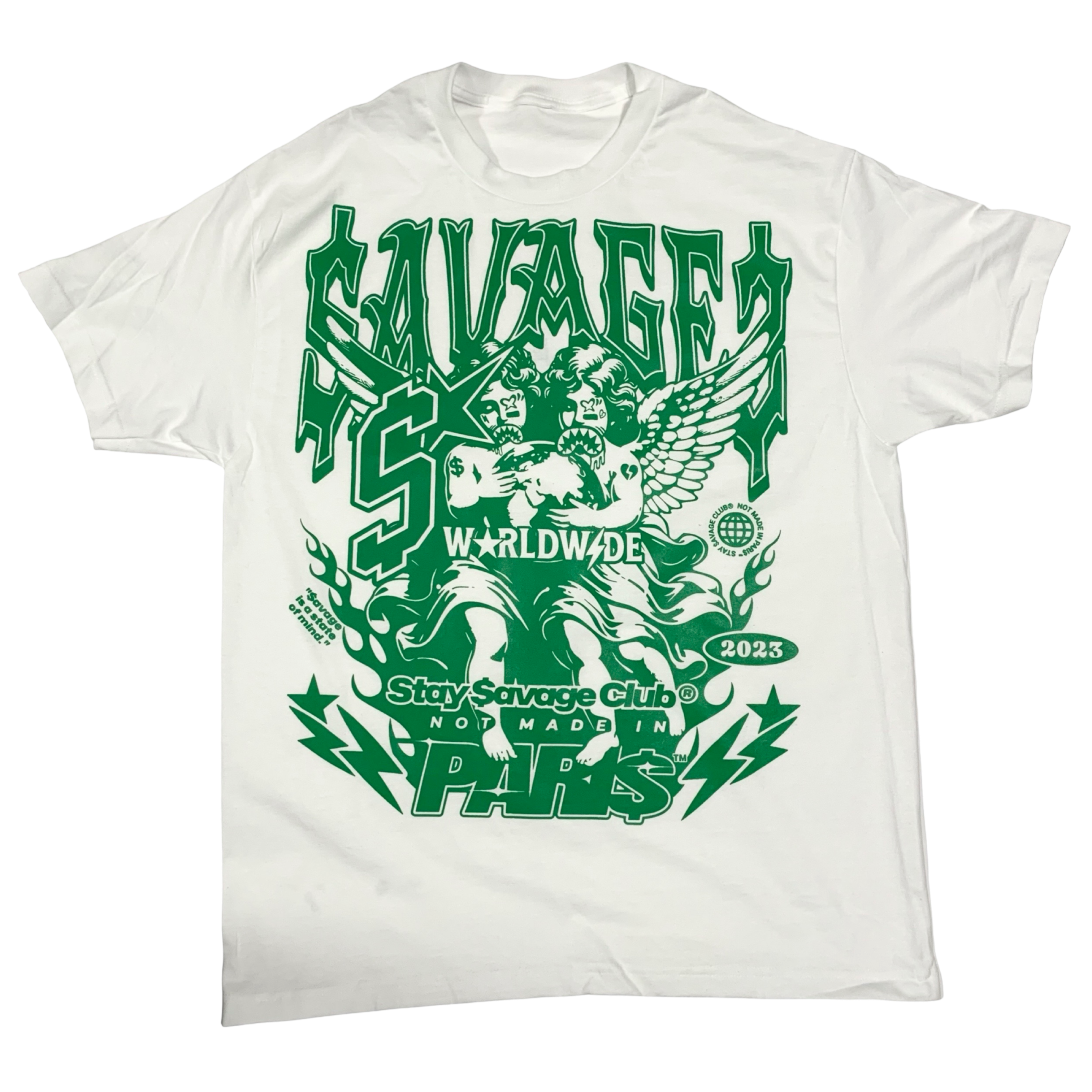 STAY $AVAGE CLUB® $AVAGE ANGEL TEE (WHT & GREEN)