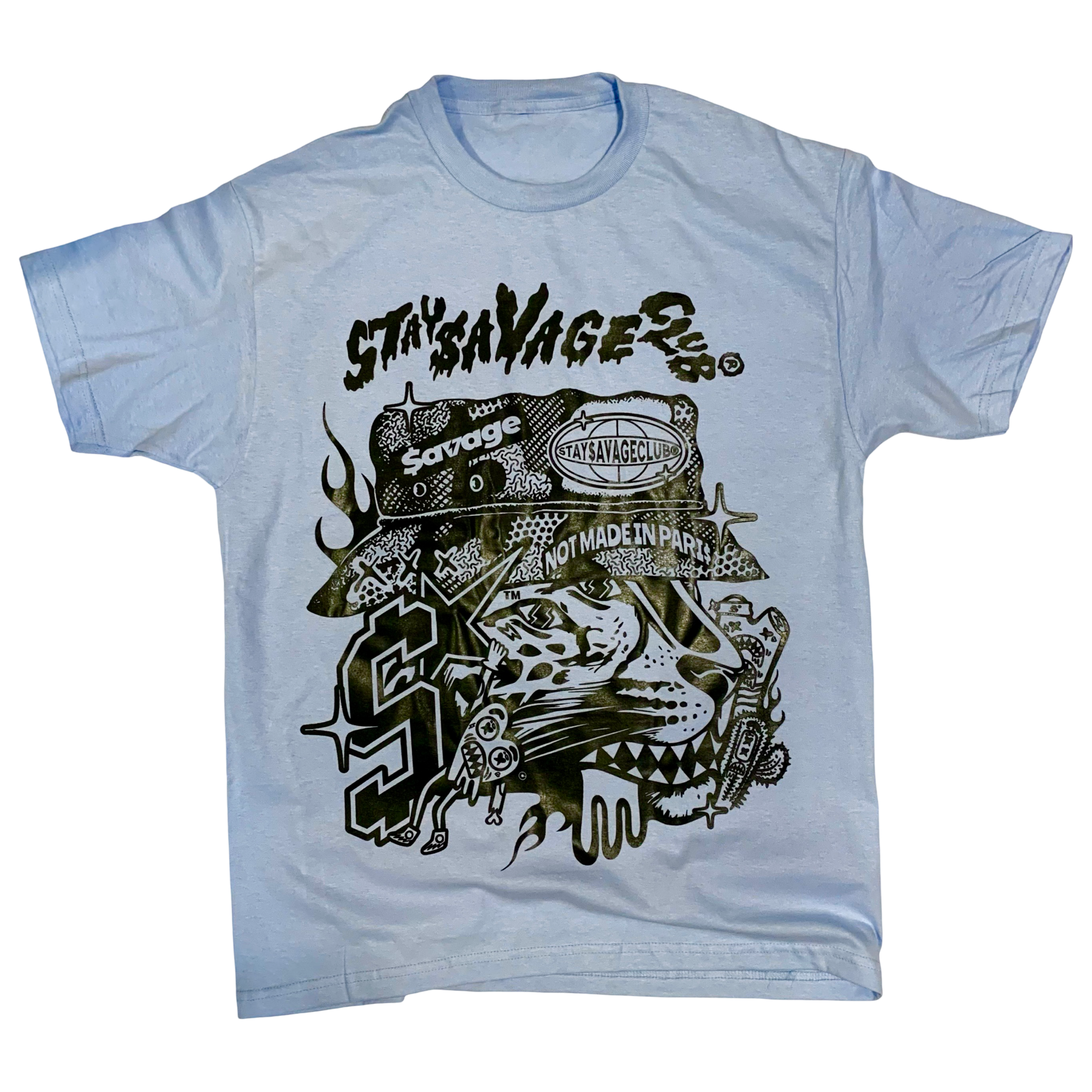 STAY $AVAGE CLUB® $AVAGE CHEETAH TEE (LIGHT BLUE & BLACK)