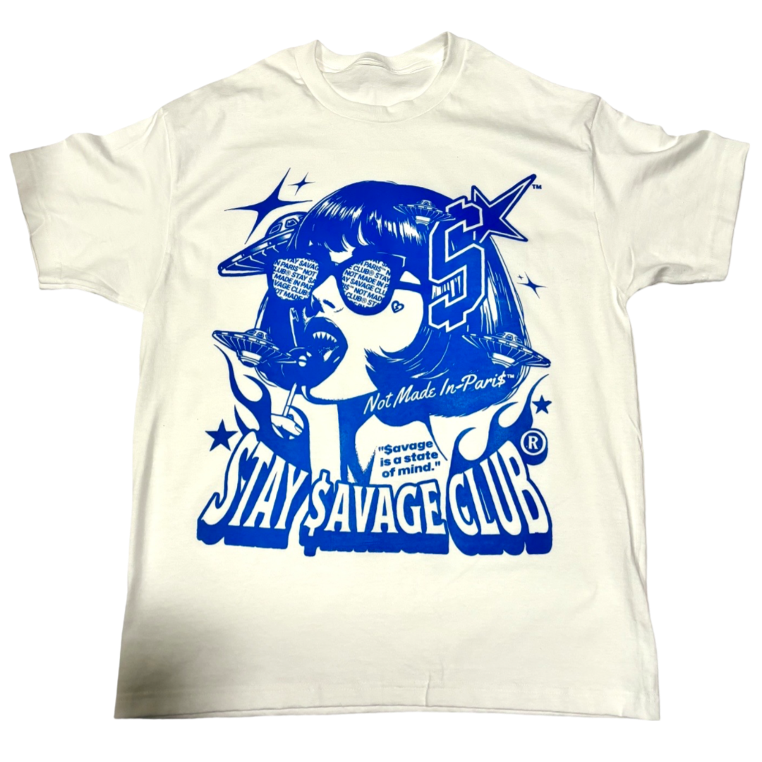 STAY $AVAGE CLUB® BOBIANA $AVAGE TEE (WHITE & BLUE)