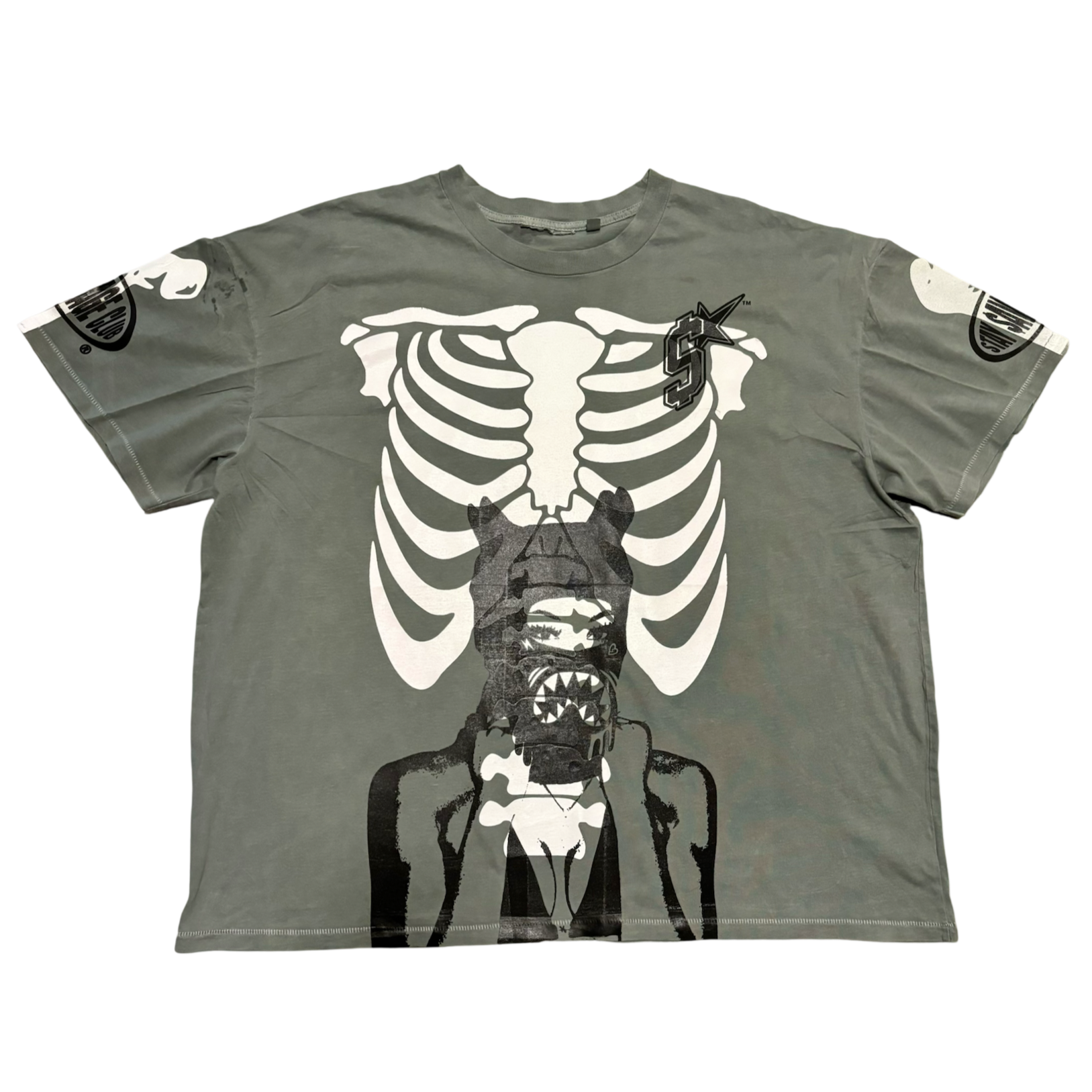 MI$$ $AVAGE X SKELETON TEE (OVERSIZED) (PALE OLIVE GREEN, WHITE X BLACK